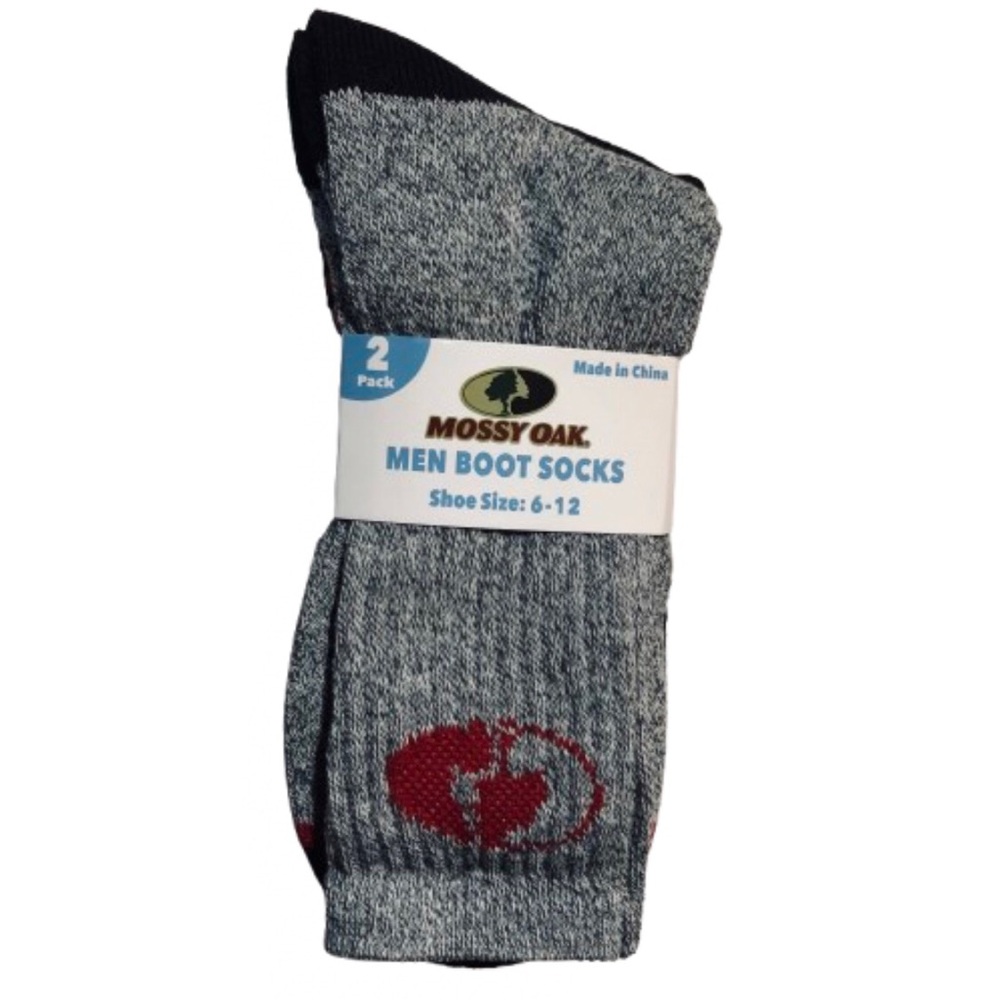 NEW MOSSY OAK BOOT SOCKS 2 Pairs Shoe Size 6 - 12 Black Gray Men’s